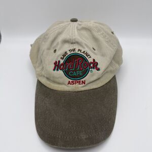 Vintage Hard Rock Cafe Aspen Hat Cap Save The Planet Two Tone Beige Brown